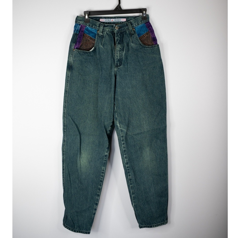 Zena Jeans Denim High Waist Womens 9 Excellent Colorblock Vintage 90s MomTapered